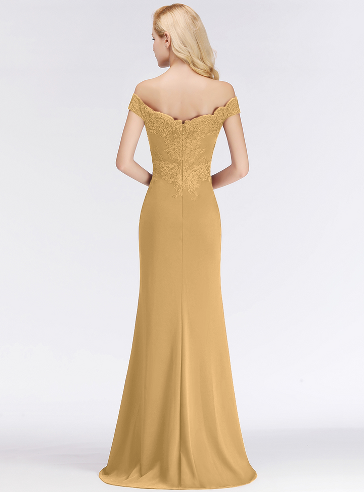 Mermaid Off-the-Shoulder Lace Floor-Length Dress with Appliques-koscy