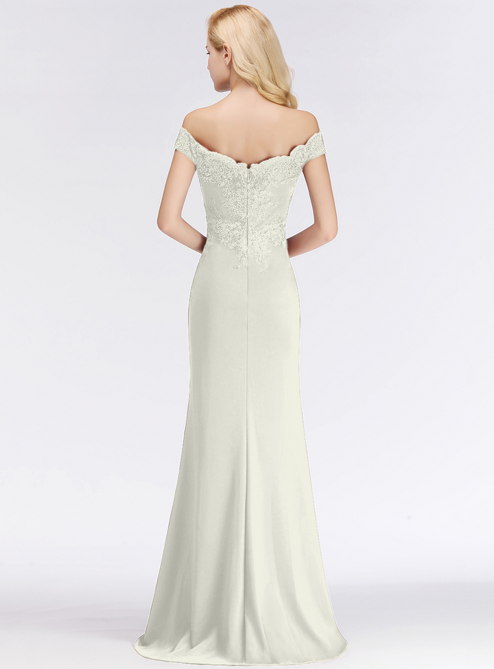 Mermaid Off-the-Shoulder Lace Floor-Length Dress with Appliques-koscy