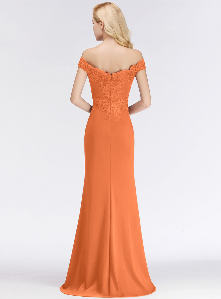 Mermaid Off-the-Shoulder Lace Floor-Length Dress with Appliques-koscy