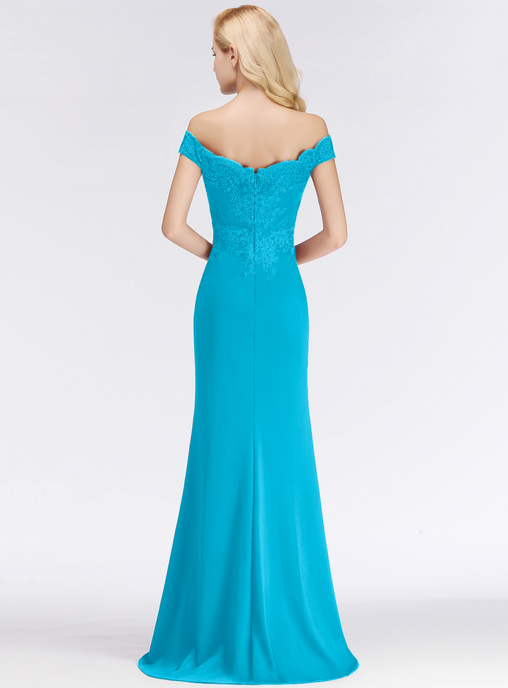 Mermaid Off-the-Shoulder Lace Floor-Length Dress with Appliques-koscy