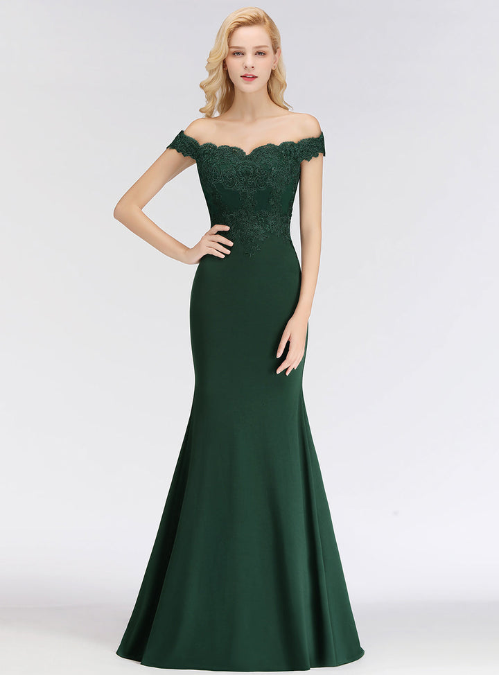 Mermaid Off-the-Shoulder Lace Floor-Length Dress with Appliques-koscy