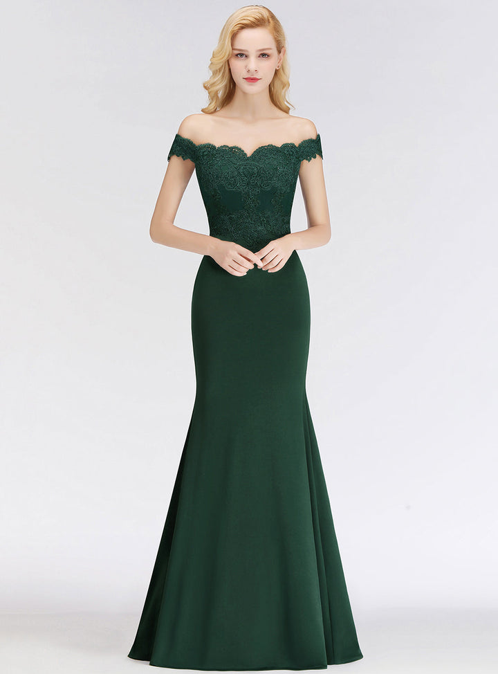 Mermaid Off-the-Shoulder Lace Floor-Length Dress with Appliques-koscy