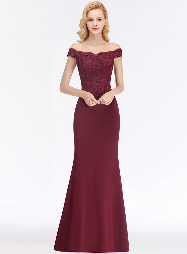 Mermaid Off-the-Shoulder Lace Floor-Length Dress with Appliques-koscy