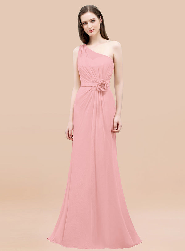 Mermaid One Shoulder Pleated Chhiffon Floor-Length Dress-koscy