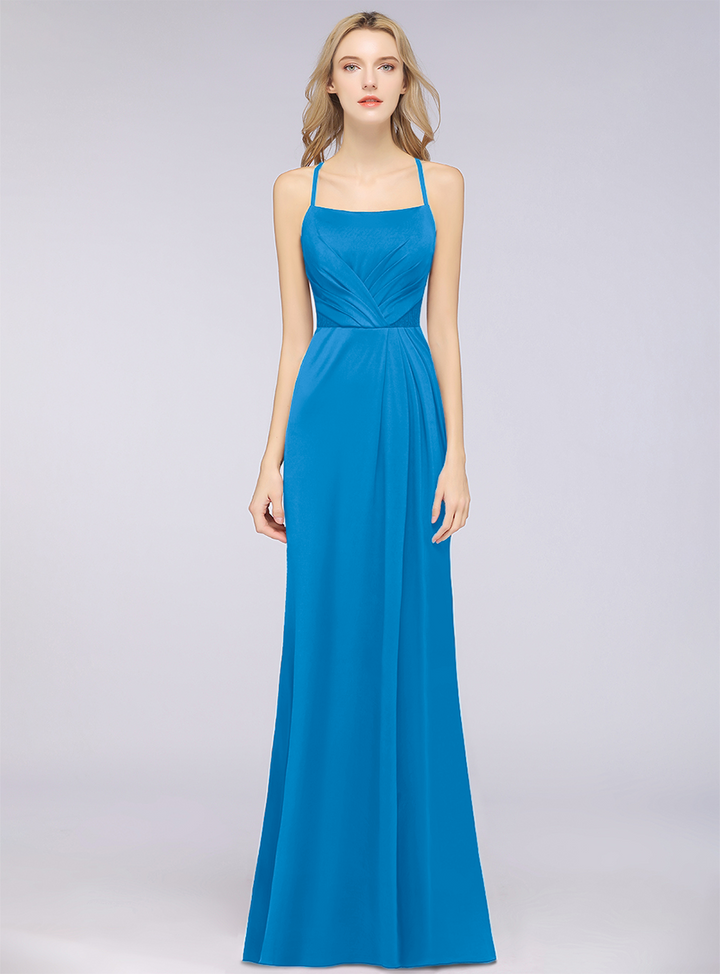 Mermaid Straps Spandex Ruffle Lace Floor-Length Dress with Side Split-koscy