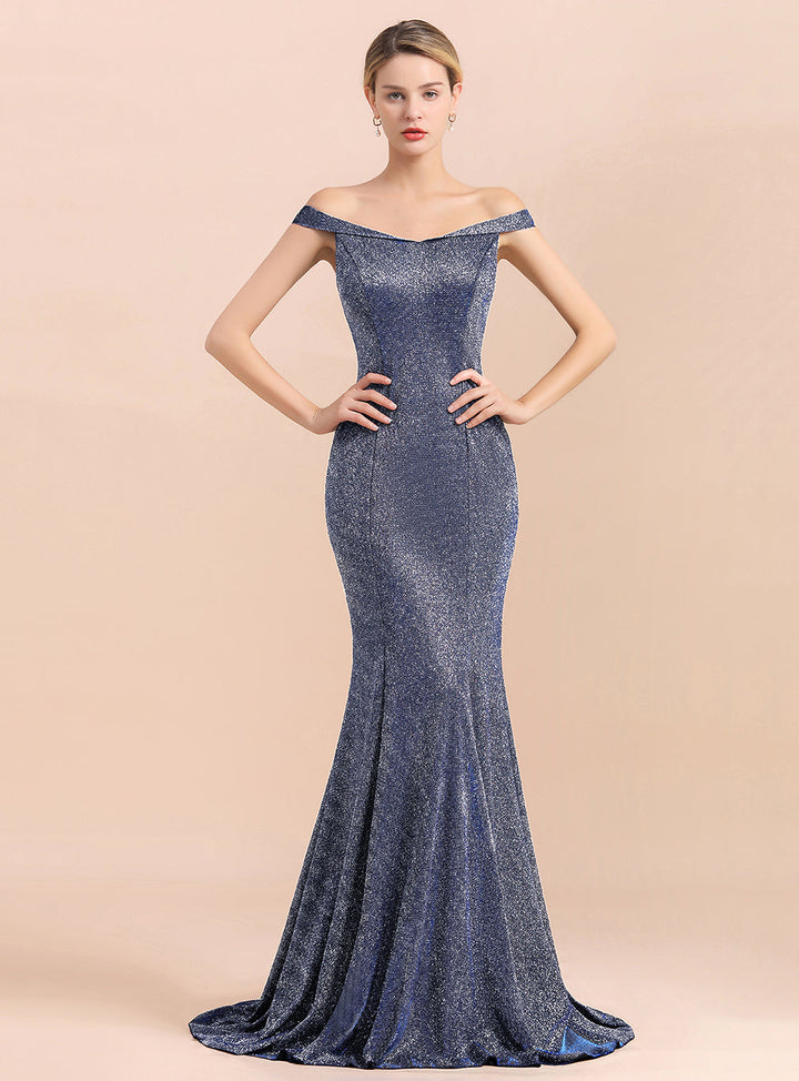 Off-the-Shoulder Sleeveless Mermaid Floor-Length Dress-koscy