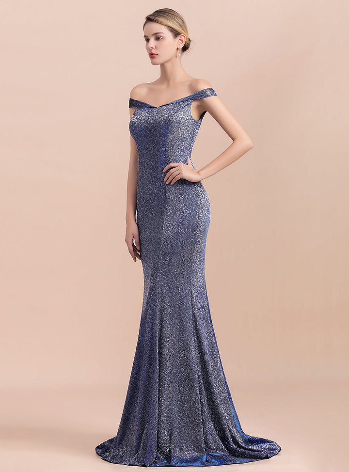 Off-the-Shoulder Sleeveless Mermaid Floor-Length Dress-koscy