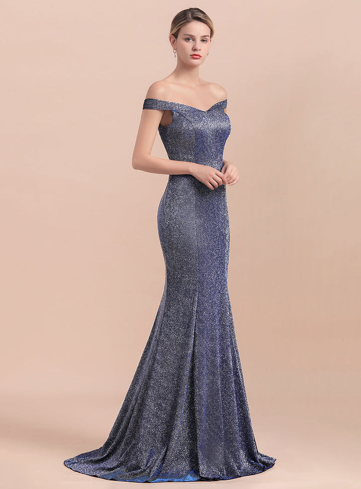 Off-the-Shoulder Sleeveless Mermaid Floor-Length Dress-koscy