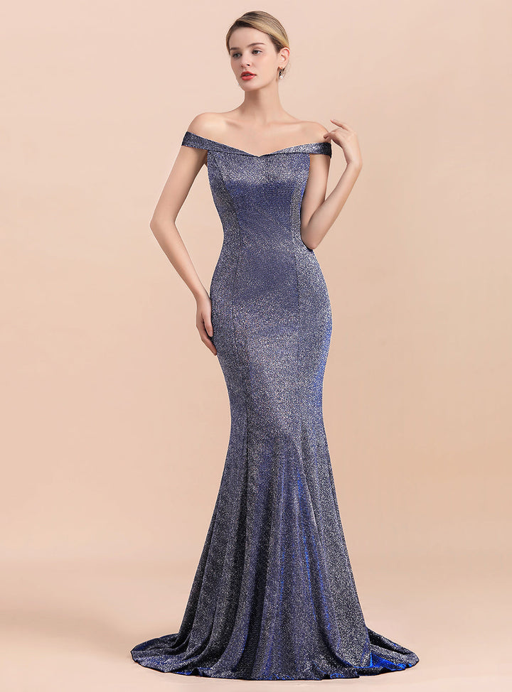 Off-the-Shoulder Sleeveless Mermaid Floor-Length Dress-koscy