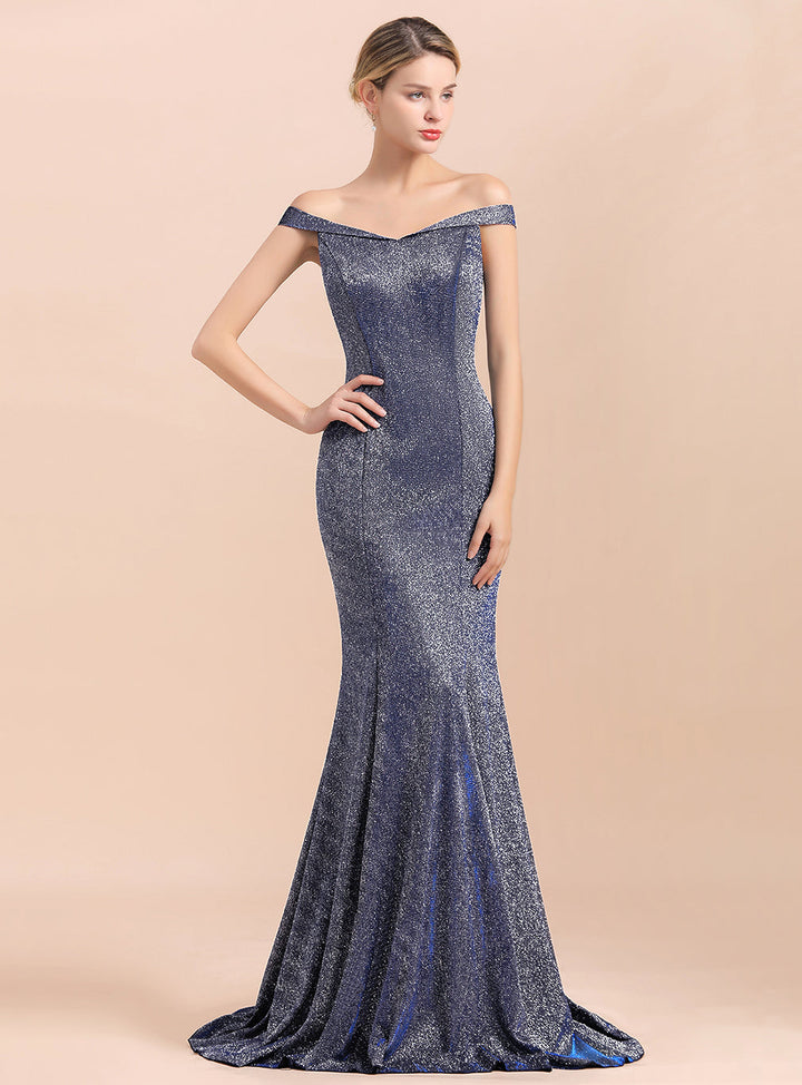 Off-the-Shoulder Sleeveless Mermaid Floor-Length Dress-koscy