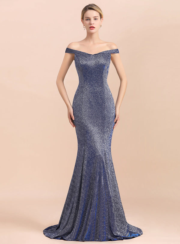 Off-the-Shoulder Sleeveless Mermaid Floor-Length Dress-koscy