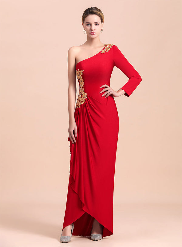 One-Shoulder Long Sleeves Ruffle Appliques Dress-koscy