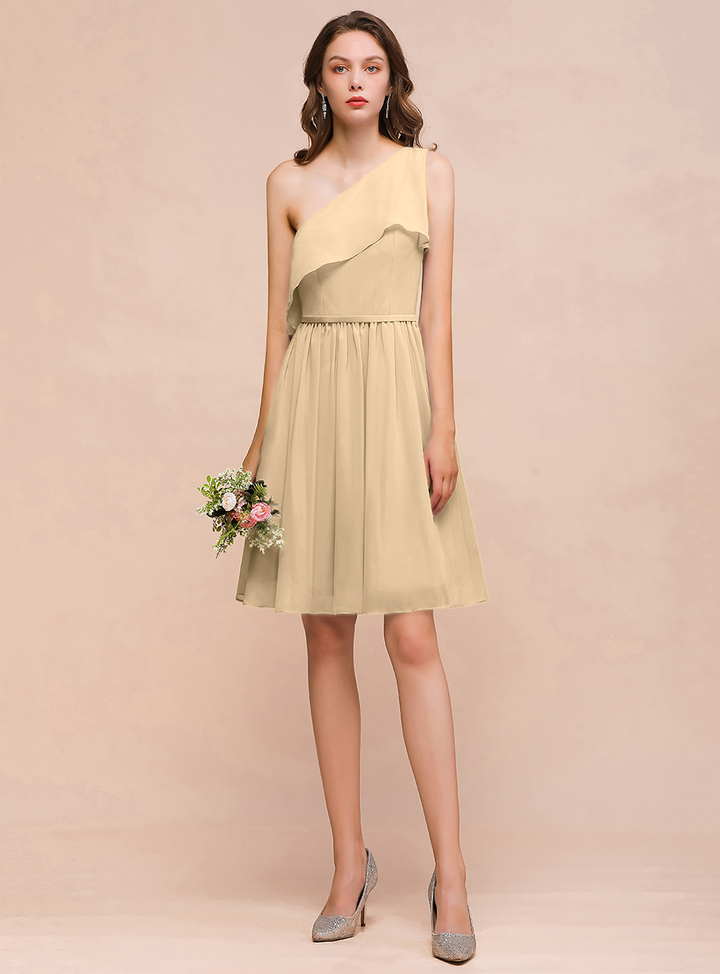 One Shoulder Sleeveless Knee-Length Dress-koscy