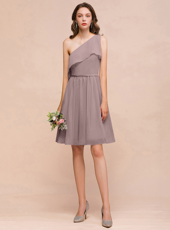 One Shoulder Sleeveless Knee-Length Dress-koscy