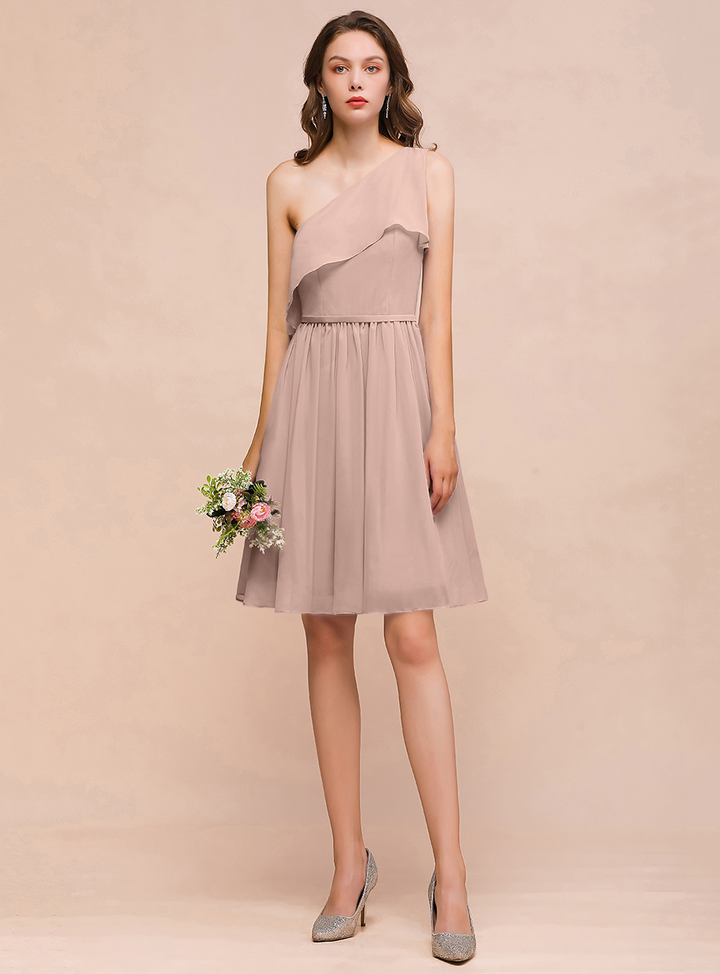 One Shoulder Sleeveless Knee-Length Dress-koscy