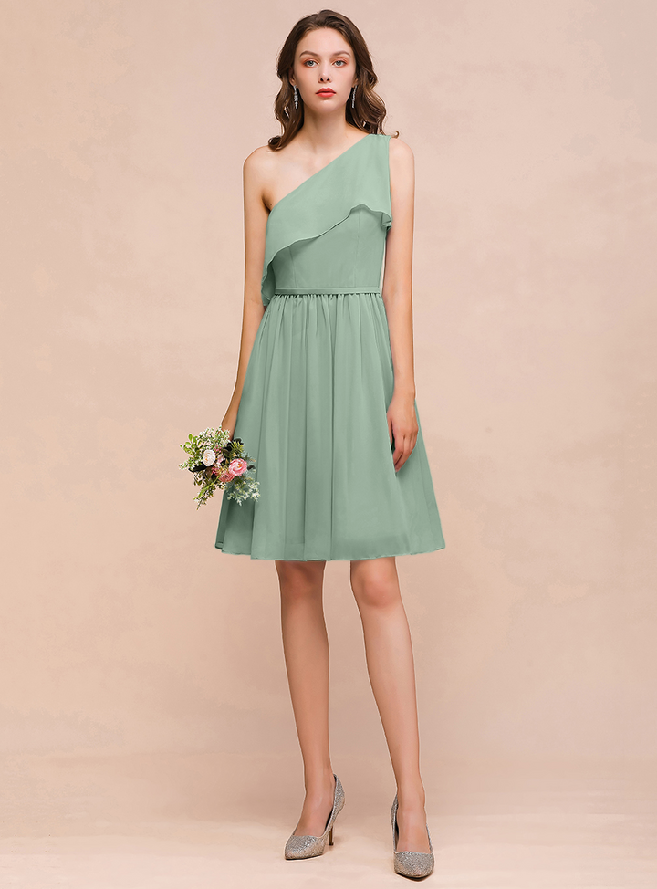 One Shoulder Sleeveless Knee-Length Dress-koscy