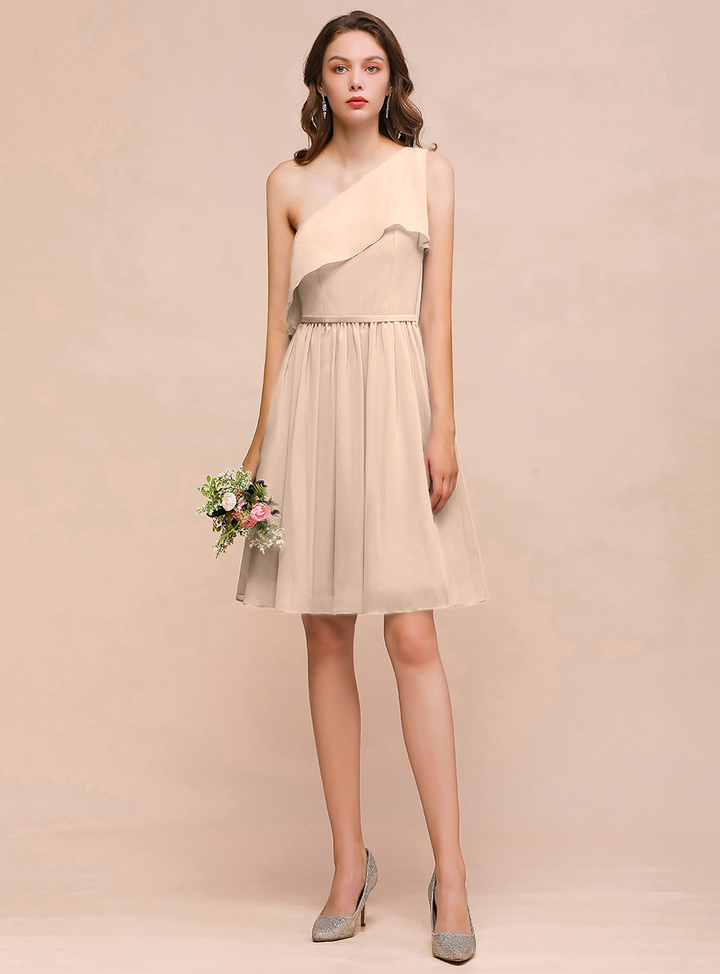 One Shoulder Sleeveless Knee-Length Dress-koscy