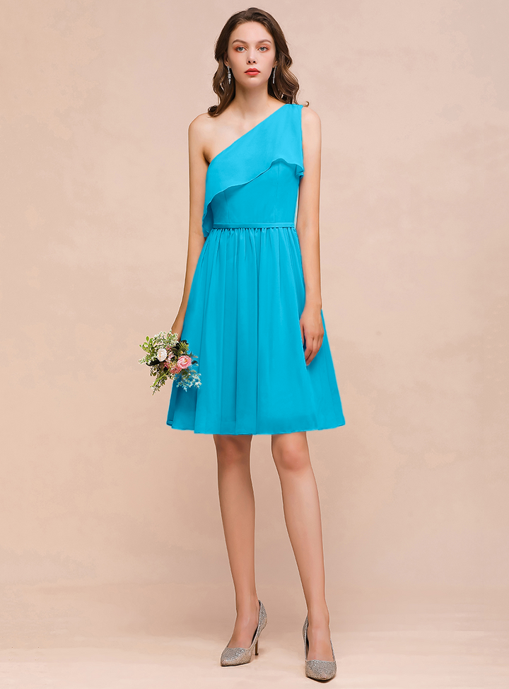 One Shoulder Sleeveless Knee-Length Dress-koscy