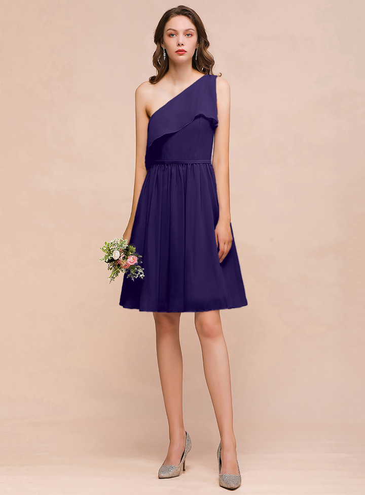 One Shoulder Sleeveless Knee-Length Dress-koscy