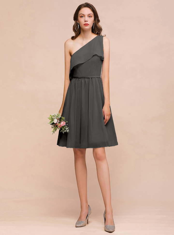 One Shoulder Sleeveless Knee-Length Dress-koscy