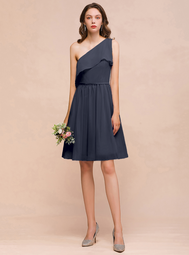 One Shoulder Sleeveless Knee-Length Dress-koscy