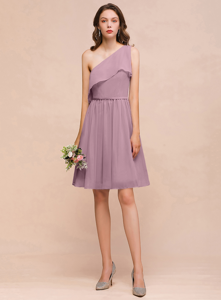 One Shoulder Sleeveless Knee-Length Dress-koscy