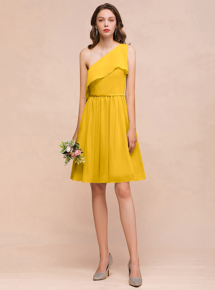 One Shoulder Sleeveless Knee-Length Dress-koscy