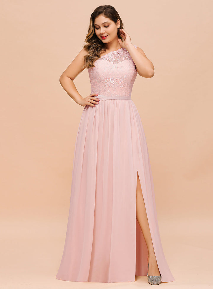 Plus Size A-Line One-Shoulder Floor-Length Dress-koscy