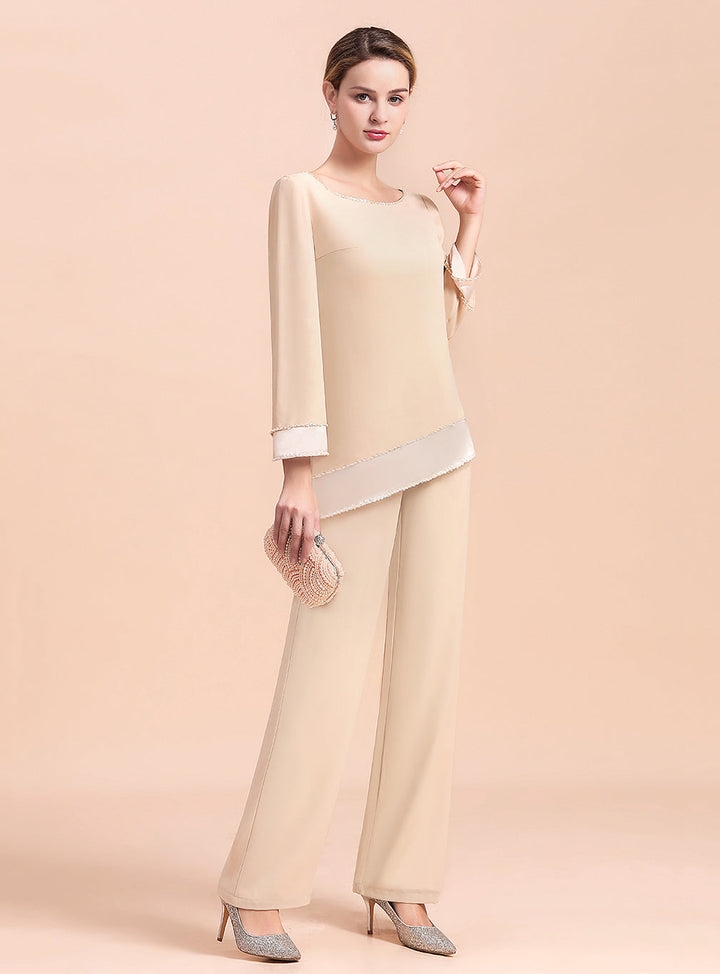 Round-Neck Long Sleeves Chiffon Jumpsuit-koscy