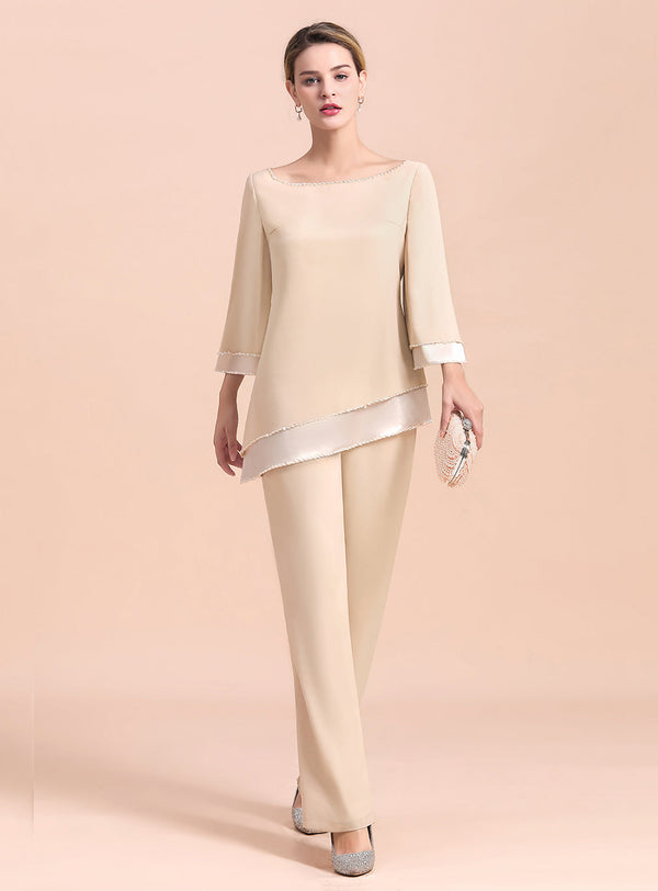 Round-Neck Long Sleeves Chiffon Jumpsuit-koscy