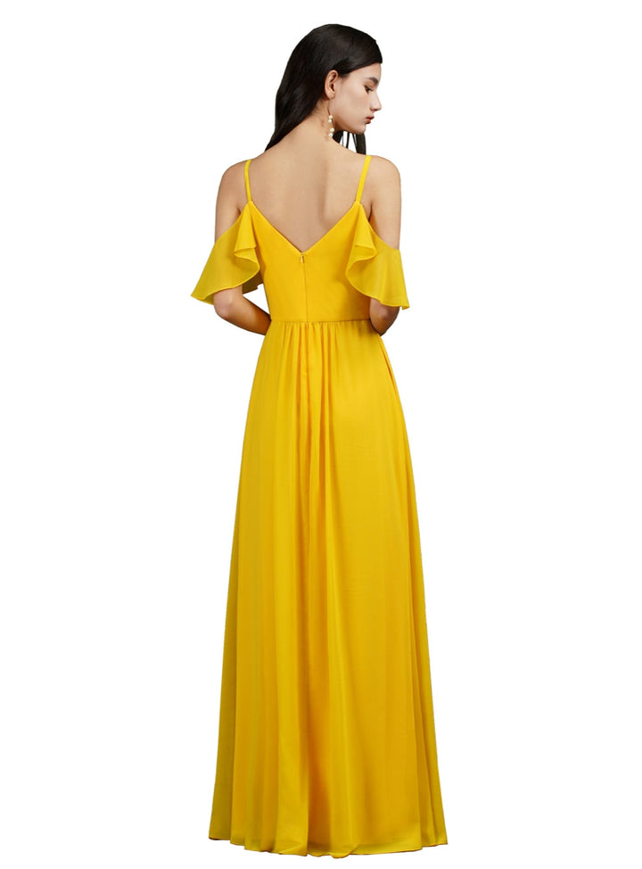 Ruffles Aline Spaghetti Strapes Chiffon Floor-Length Dress-koscy