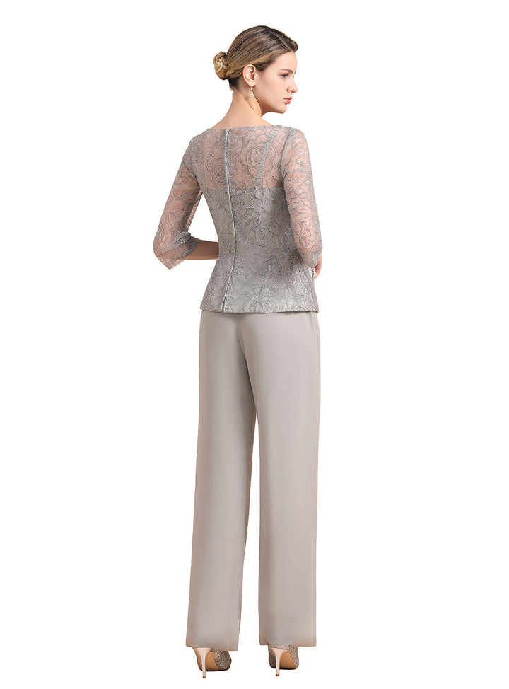 Scoop 3/4 Sleeves Lace Chiffon Jumpsuit-koscy