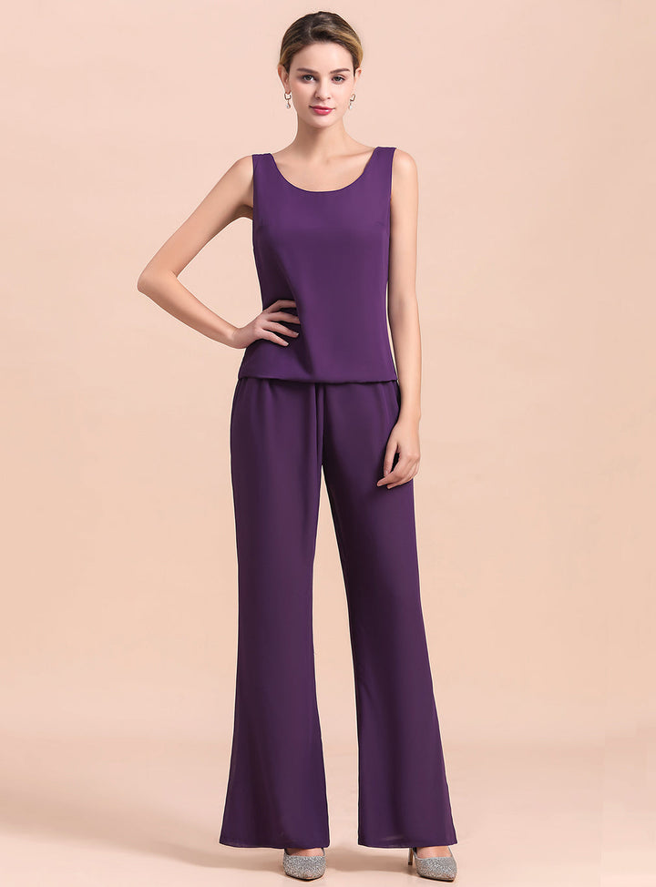 Scoop Straps Beading Chiffon Jumpsuit-koscy