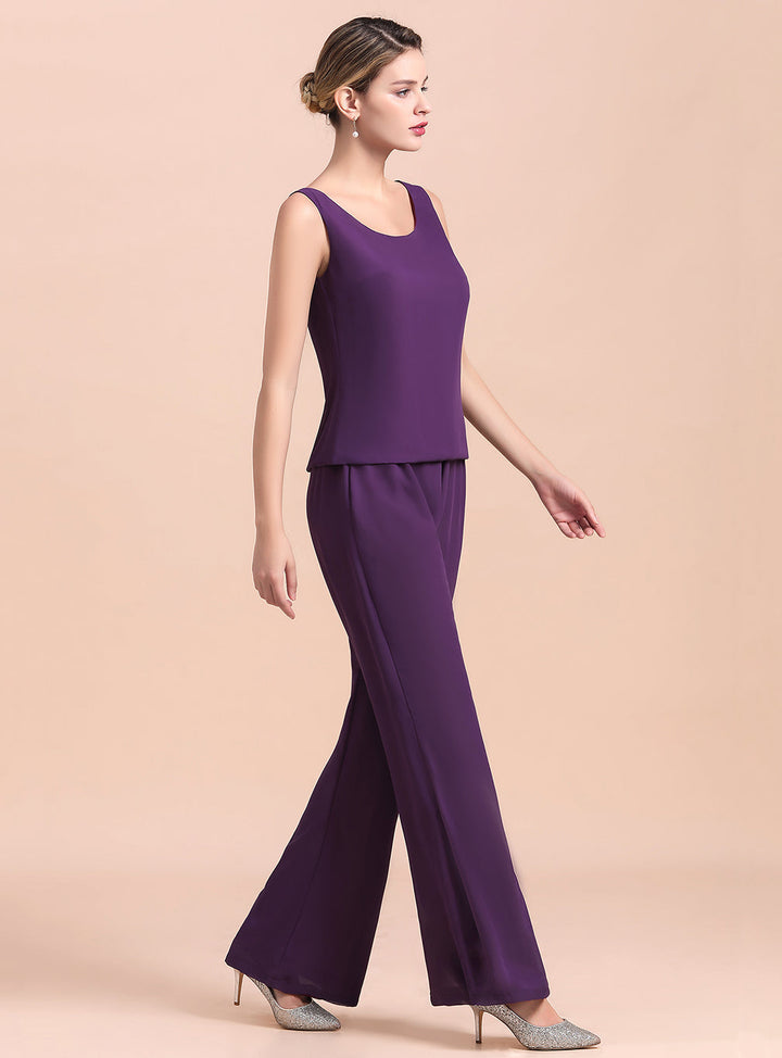 Scoop Straps Beading Chiffon Jumpsuit-koscy