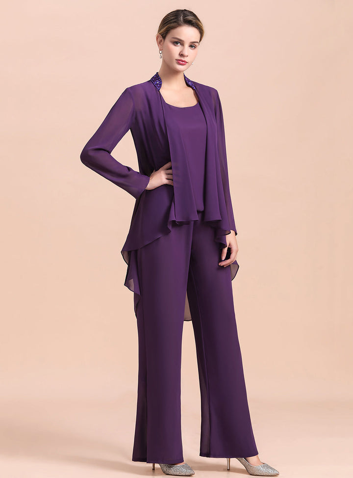 Scoop Straps Beading Chiffon Jumpsuit-koscy