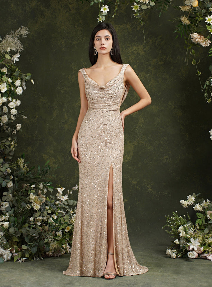 Sexy Spaghetti Straps Sleeveless Mermaid Sequins Floor-Length Dress-koscy