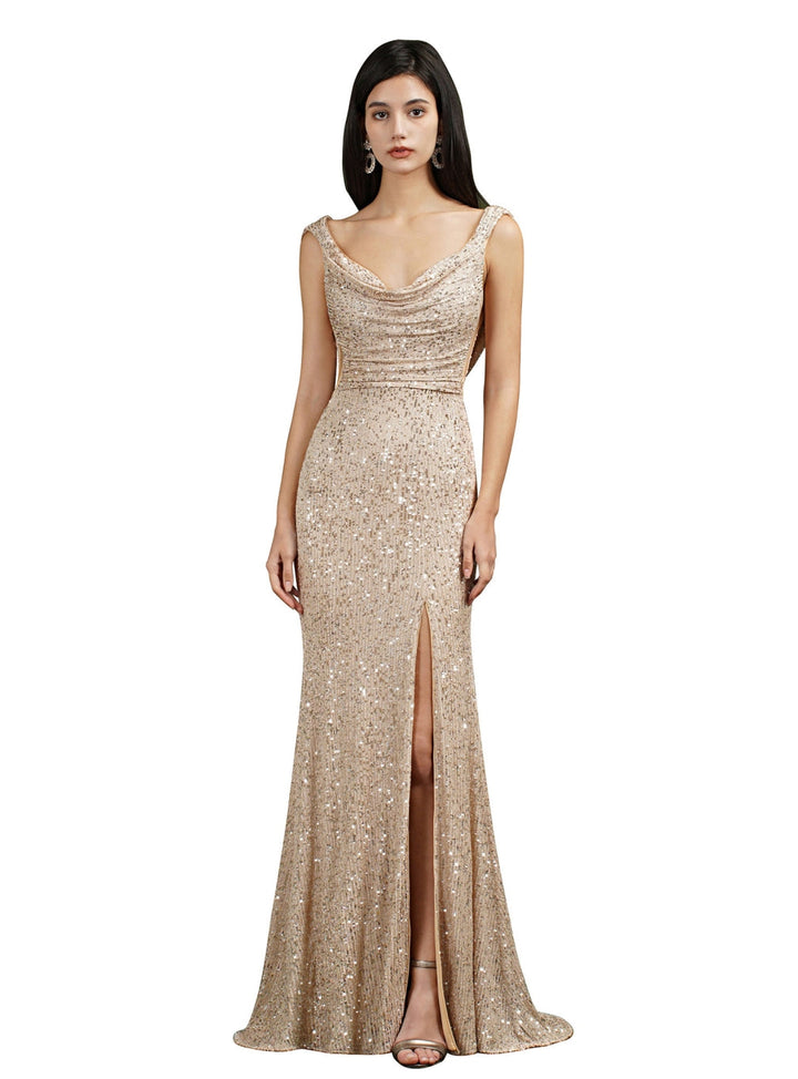 Sexy Spaghetti Straps Sleeveless Mermaid Sequins Floor-Length Dress-koscy