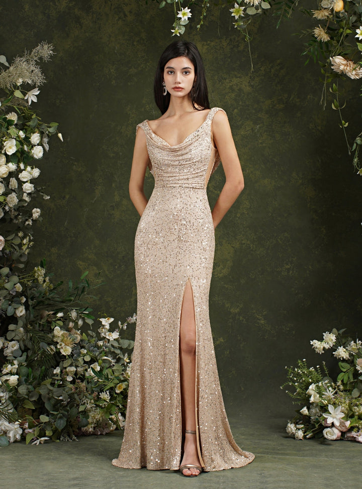 Sexy Spaghetti Straps Sleeveless Mermaid Sequins Floor-Length Dress-koscy