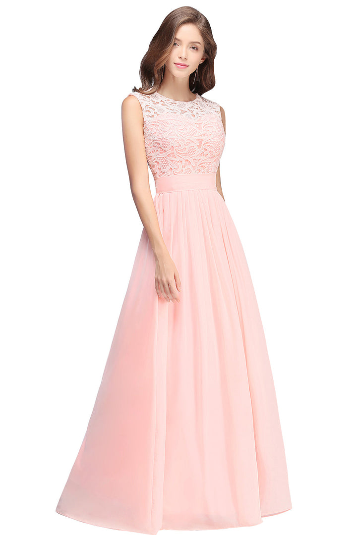 Sheath Crew Sleeveless Lace Top Chiffon Floor Length Dresses-koscy