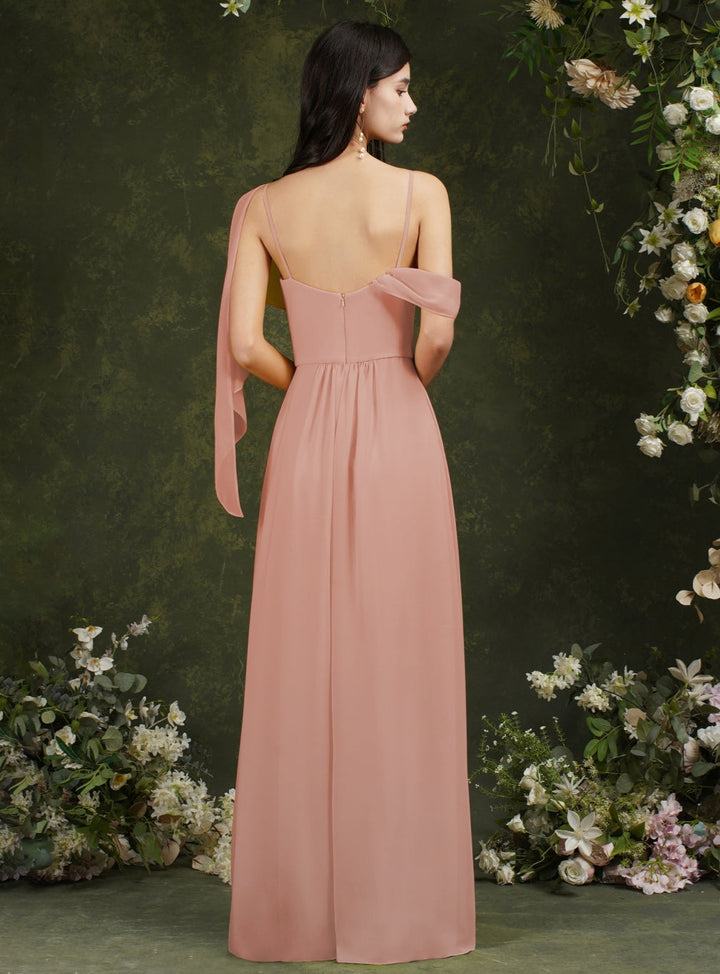 Spaghetti Straps Backless A-Line Chiffon Split Floor-Length Dress With Pockets-koscy