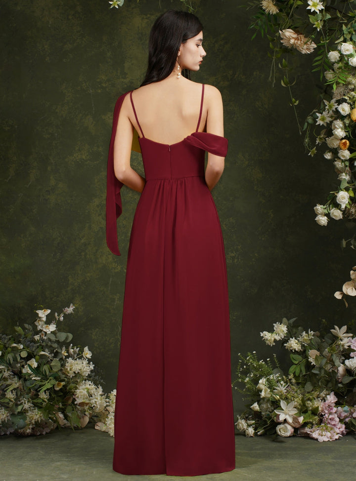 Spaghetti Straps Backless A-Line Chiffon Split Floor-Length Dress With Pockets-koscy