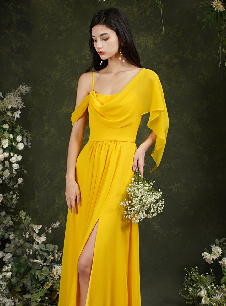 Spaghetti Straps Backless A-Line Chiffon Split Floor-Length Dress With Pockets-koscy