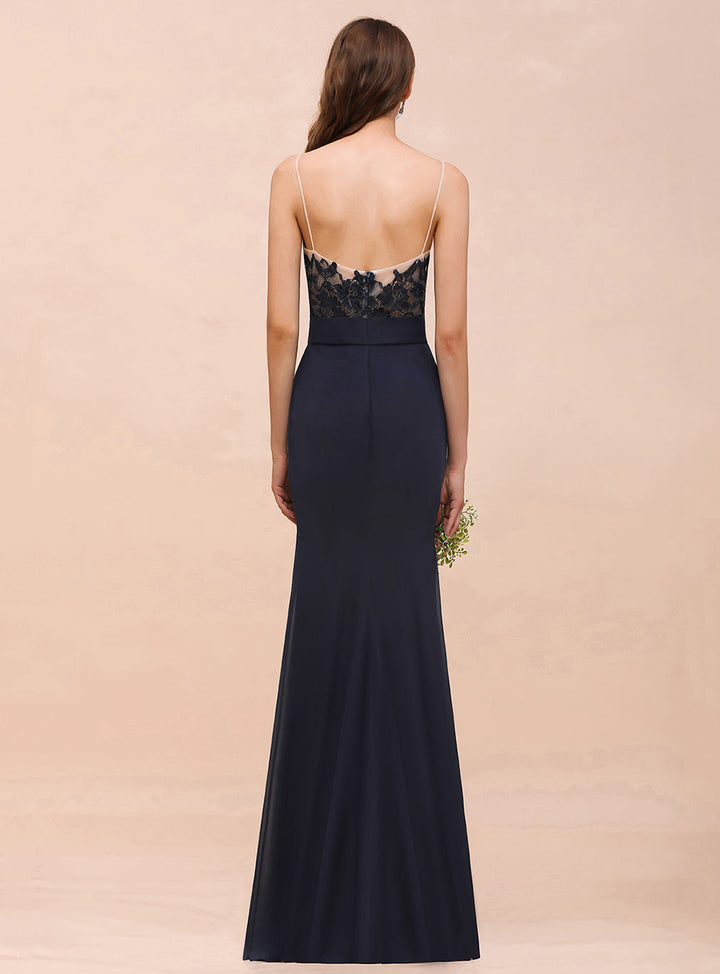 Spaghetti Straps Mermaid Chiffon Floor-Length Dress-koscy