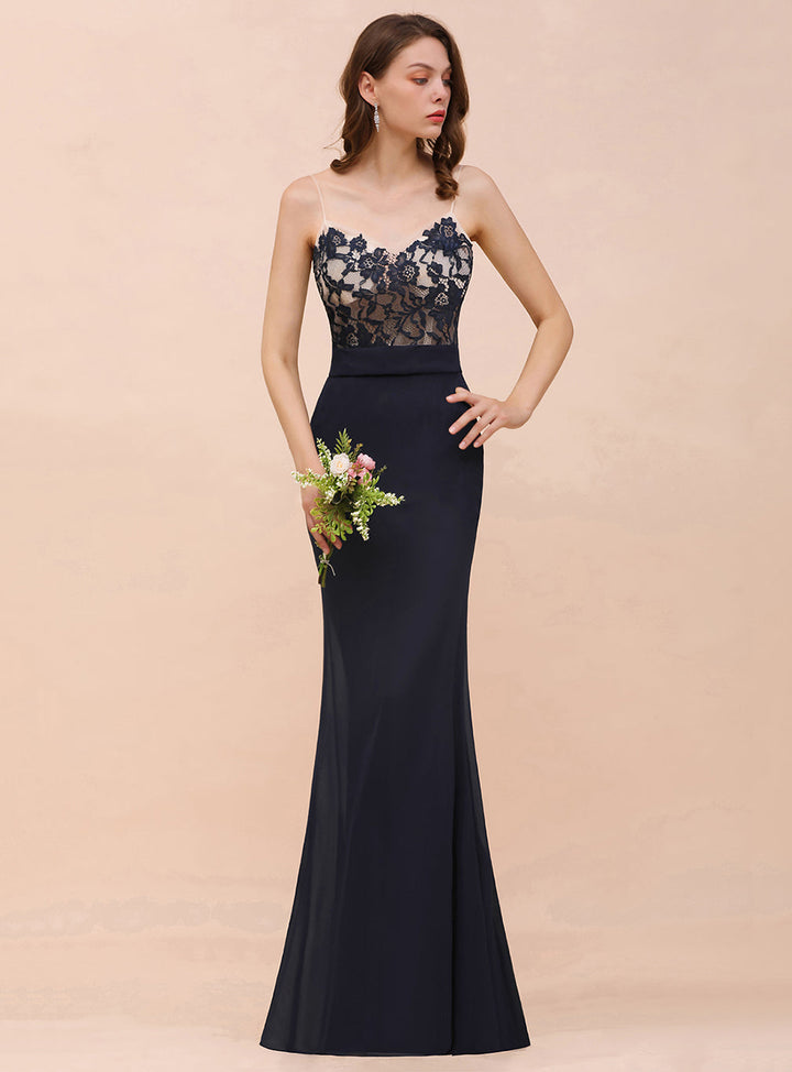 Spaghetti Straps Mermaid Chiffon Floor-Length Dress-koscy