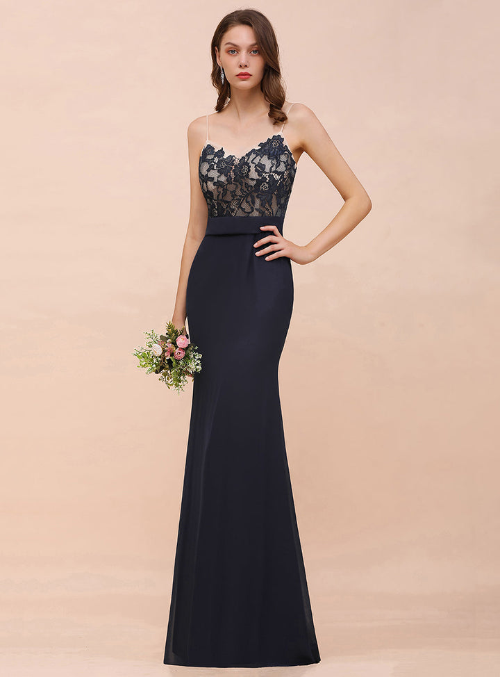 Spaghetti Straps Mermaid Chiffon Floor-Length Dress-koscy