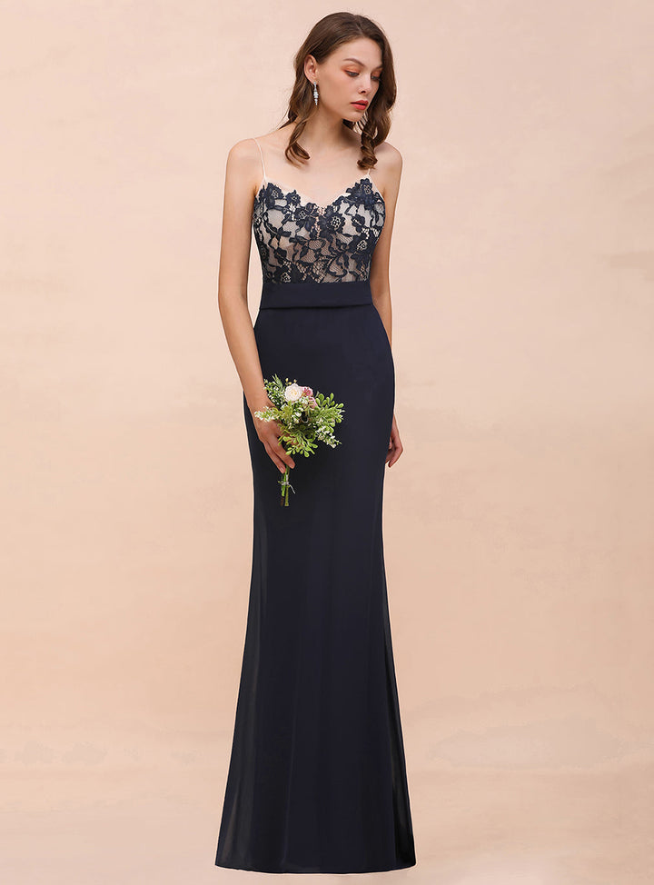 Spaghetti Straps Mermaid Chiffon Floor-Length Dress-koscy