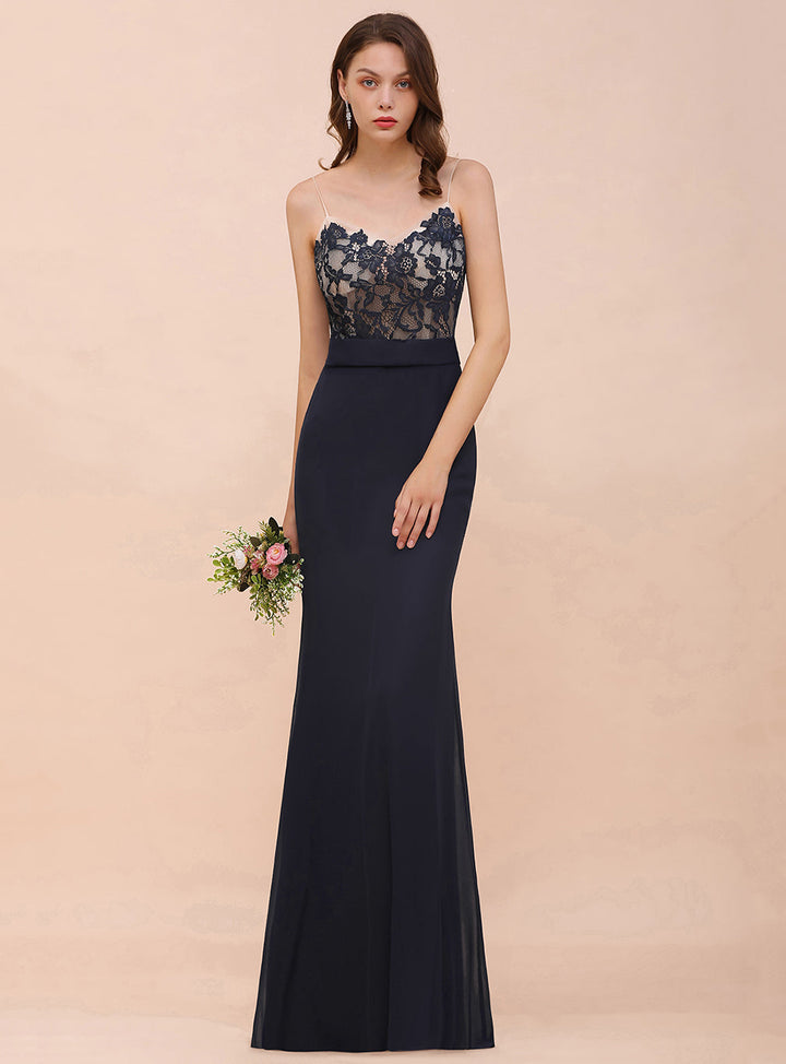 Spaghetti Straps Mermaid Chiffon Floor-Length Dress-koscy