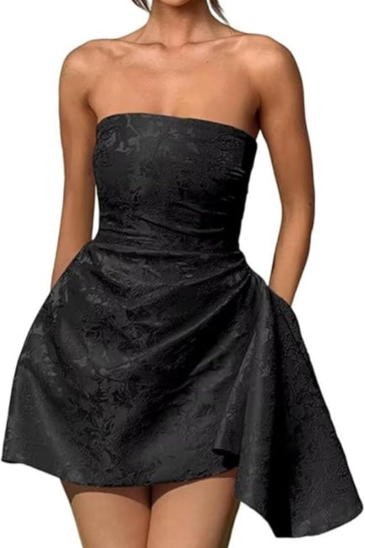 Sparkle Strapless Mini Party Dress Backless Satin Jacquard Homecoming Dress - Prom Dresses