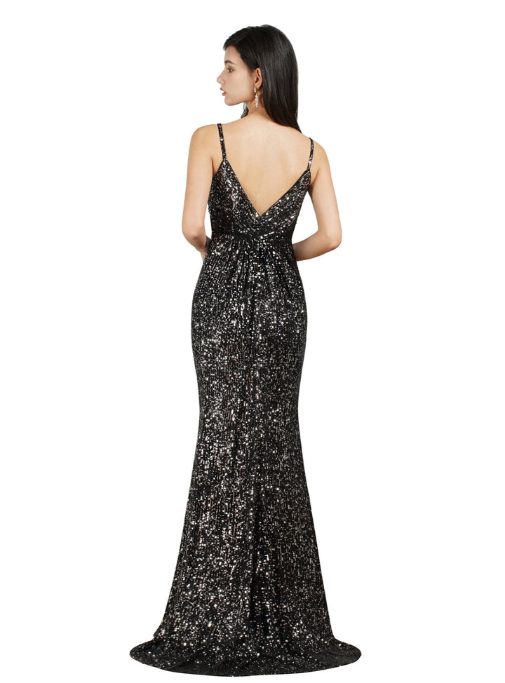 Sparkly Spaghetti Strap Sleeveless Long Meramid Sequins floor length Dress-koscy