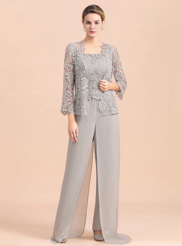 Square Straps Lace Chiffon Jumpsuit-koscy